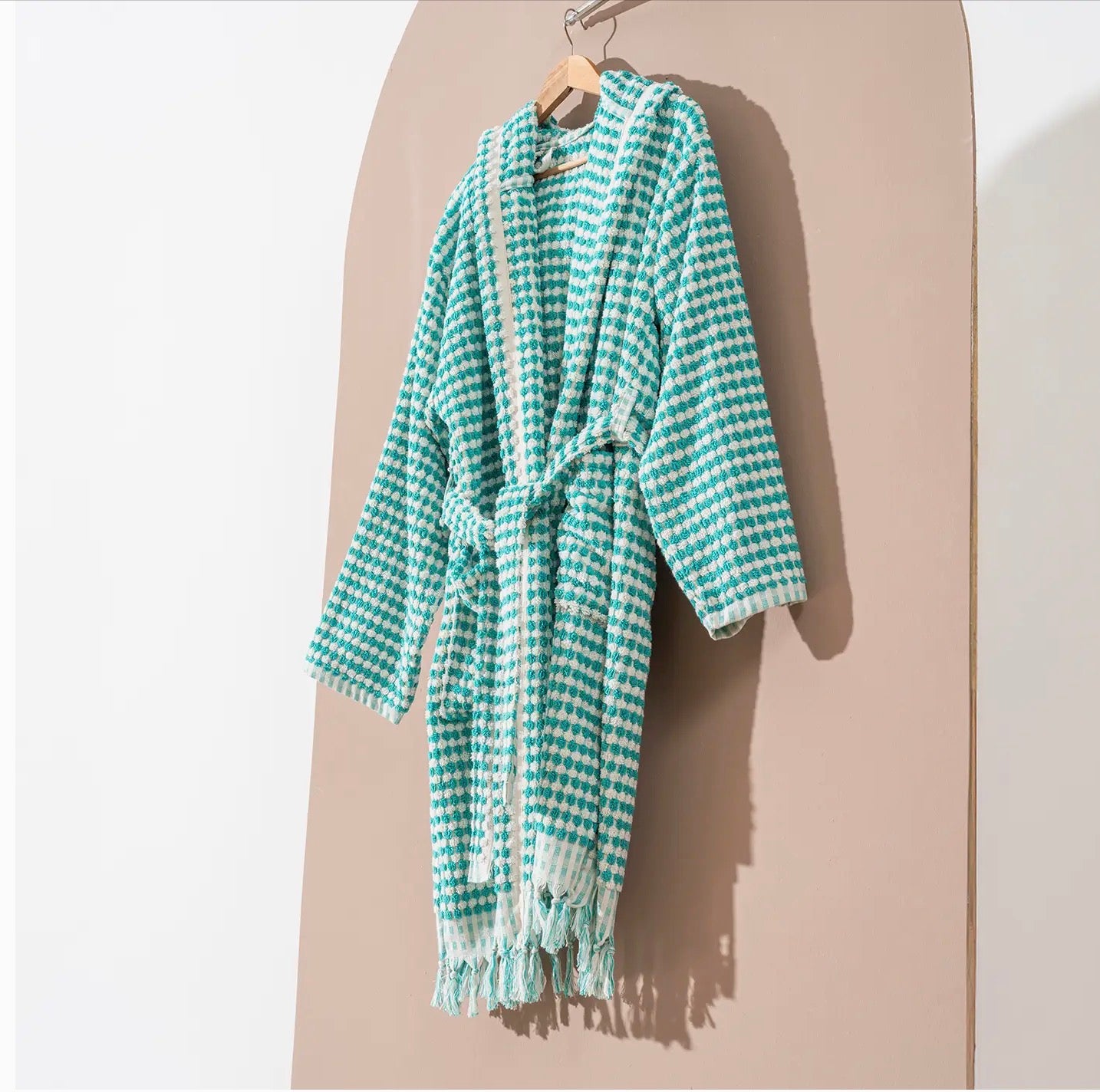 HAND•LOOMED LUXURY BATH ROBE - GREEN CHECKERED